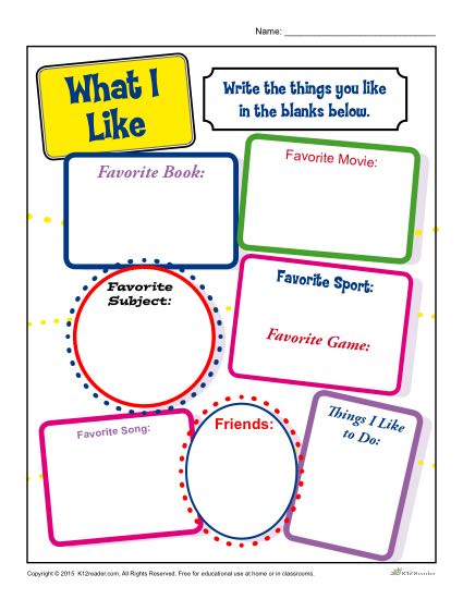 Printable Back to School Activity - What I Like