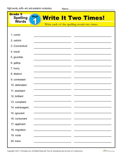 5th Grade Spelling Words - Lesson 1 of 36
