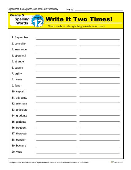 5th Grade Spelling Words - Lesson 12 of 36