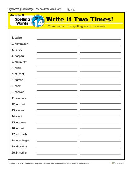 5th Grade Spelling Words - Lesson 14 of 36