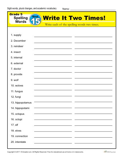 5th Grade Spelling Words - Lesson 15 of 36