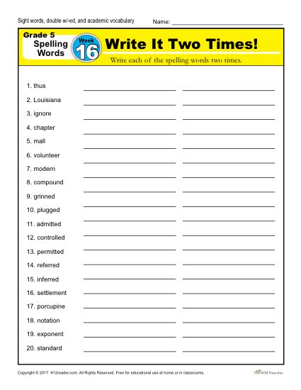 5th Grade Spelling Words - Lesson 16 of 36