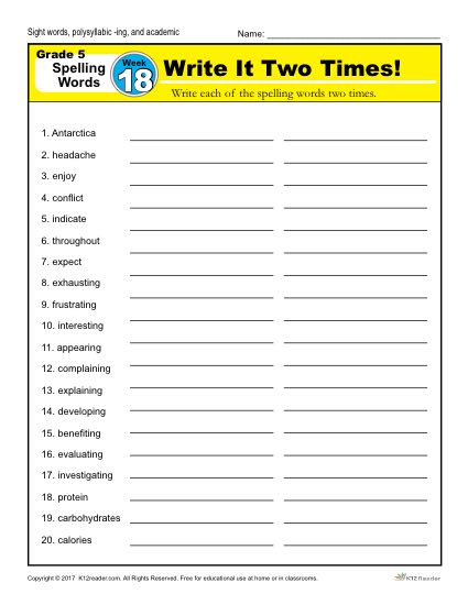 5th Grade Spelling Words - Lesson 18 of 36