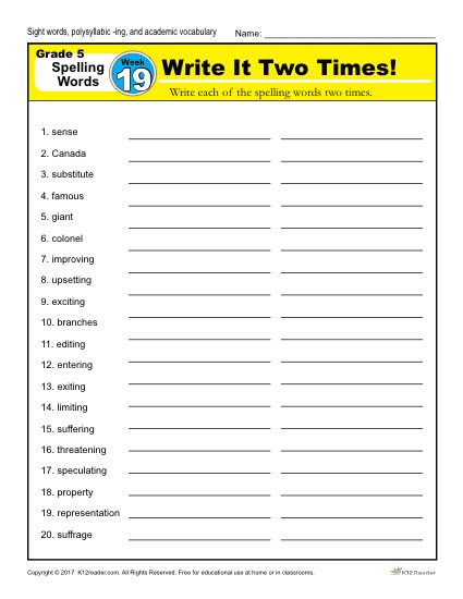 5th Grade Spelling Words - Lesson 19 of 36