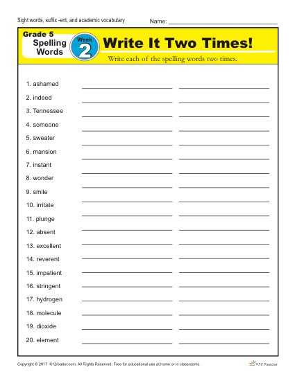 5th Grade Spelling Words - Lesson 2 of 36