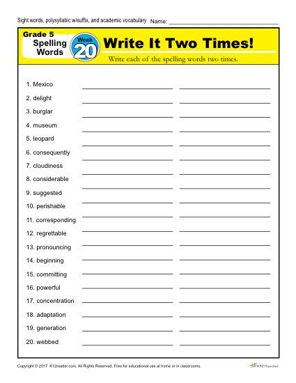 5th Grade Spelling Words - Lesson 20 of 36