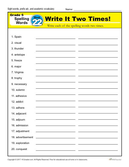 5th Grade Spelling Words - Lesson 22 of 36