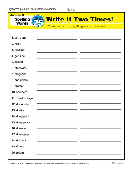 5th Grade Spelling Words - Lesson 25 of 36