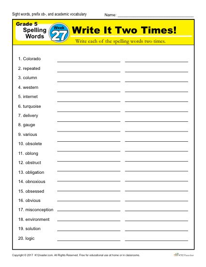 5th Grade Spelling Words - Lesson 27 of 36