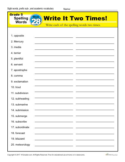 5th Grade Spelling Words - Lesson 28 of 36