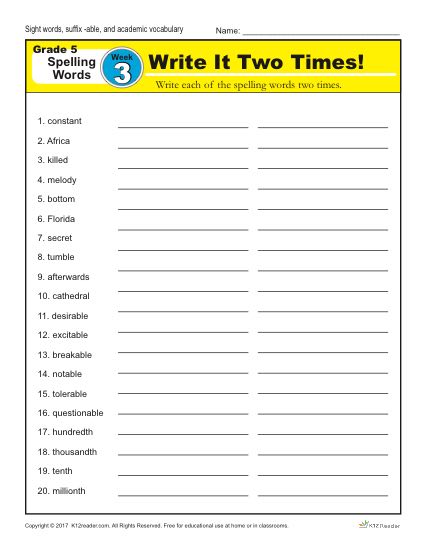 5th Grade Spelling Words - Lesson 3 of 36