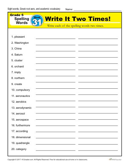 5th Grade Spelling Words - Lesson 31 of 36