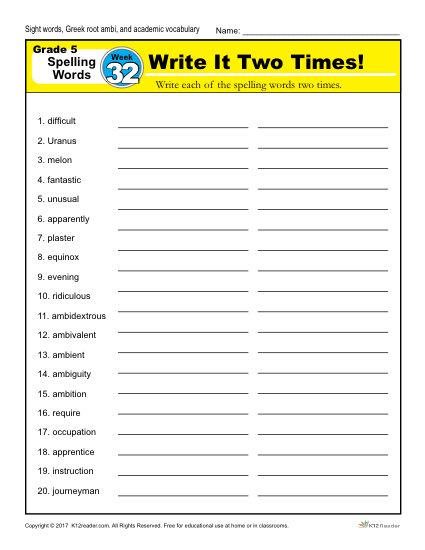 5th Grade Spelling Words - Lesson 32 of 36