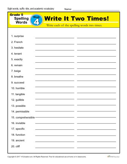5th Grade Spelling Words - Lesson 4 of 36
