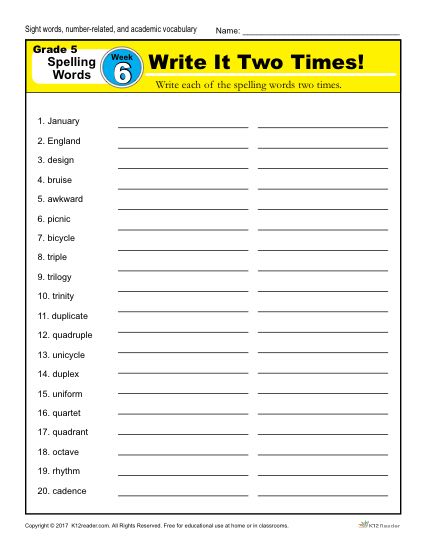 5th Grade Spelling Words - Lesson 6 of 36