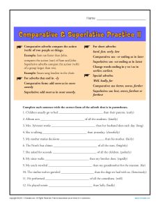 Comparative and Superlative Adverb Worksheet Practice Activity