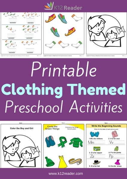 Clothing Themed Printable Activities for Preschool