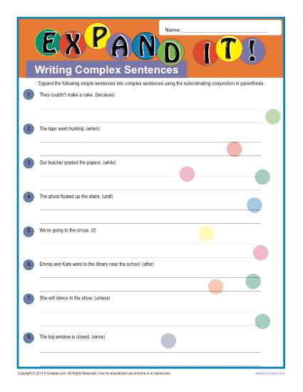 Printable Complex Sentences Worksheet - Expand It!