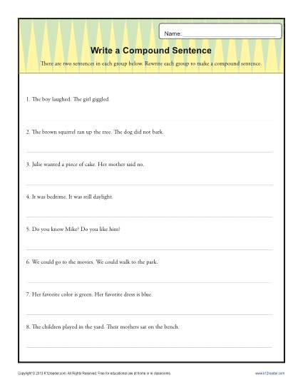 Sentence Writing Worksheet Activity - Write a Complex Sentence