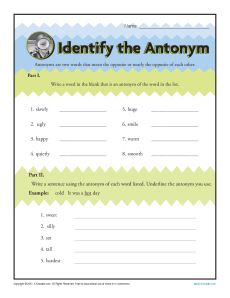 Identify the Antonym - Printable Worksheet Activity