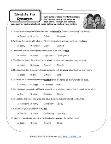 Free Parts of Speech Activity - Identify the Synonym