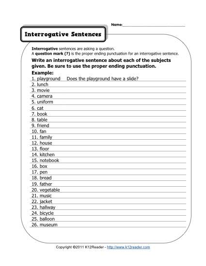 Free, Printable Interrogative Sentences Worksheet