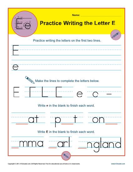 Handwriting Practice Sheet - Letter E