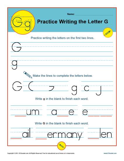 Handwriting Practice Sheet - Letter G