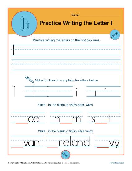 Handwriting Practice Sheet - Letter I