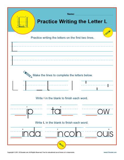 Handwriting Practice Sheet - Letter L