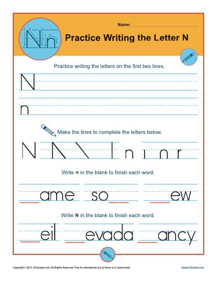 Handwriting Practice Sheet - Letter N