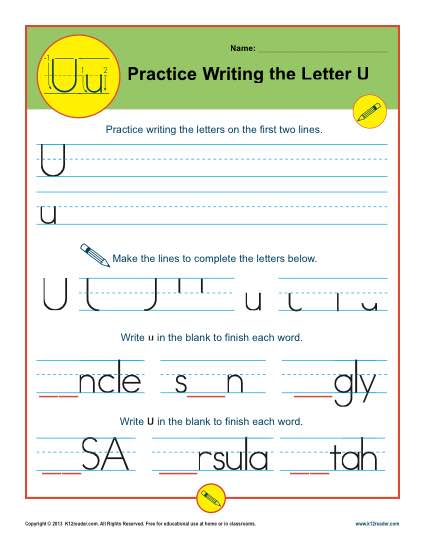 Handwriting Practice Activity - Letter U