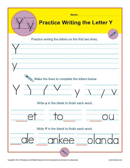 Handwriting Practice Worksheet - The Letter Y