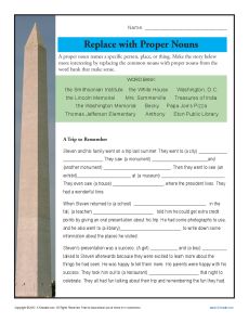Proper Noun Worksheet Activity - Replace with Proper Nouns