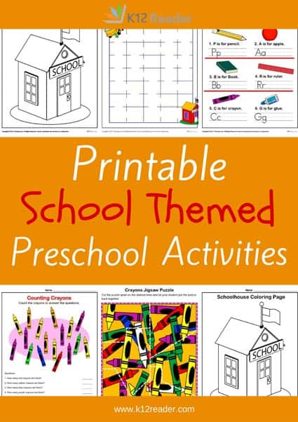 School Themed Printable Activities for Preschool