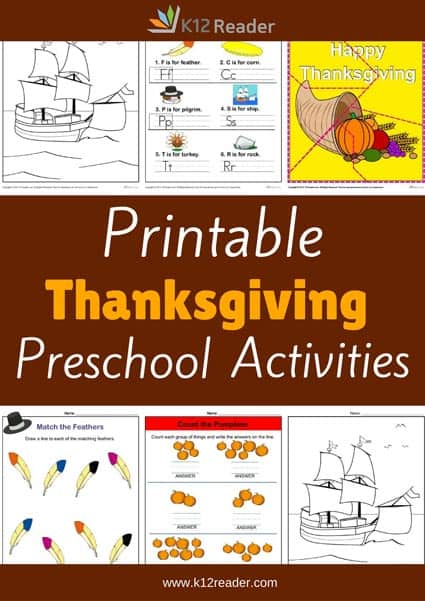 Thanksgiving Themed Printable Activities for Preschool