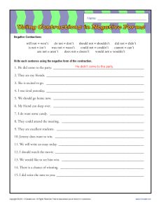Using Contractions in Negative Forms - Free, Printable Worksheet Lesson Activity