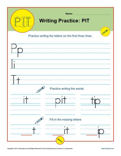 Handwriting Practice Sheet - P, I, T