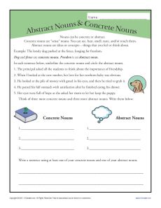 Abstract Nouns and Concrete Nouns Printable Activity