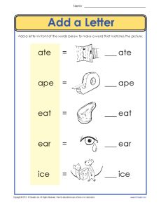 Vowel Worksheet Practice Activity - Add a Letter