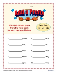 Prefix Worksheet Activity - Add A Prefix