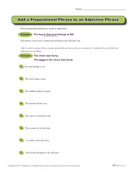 Add a Prepositional Phrase to an Adjective Phrase Activity