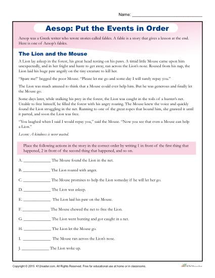 Aesop Reading Comprehension Activity - Put the Events in Order