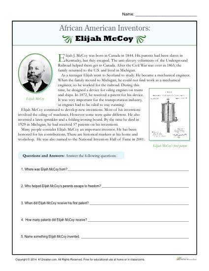 African American Inventors Reading Activity - Elijah McCoy