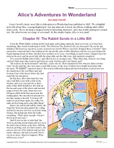 Alice's Adventures in Wonderland Reading Comprehension Activities for 4th and 5th Grade
