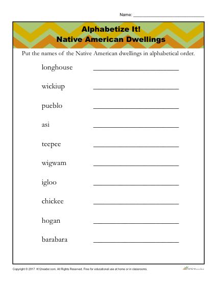 Native American Heritage Month Printable Activity about Dwellings