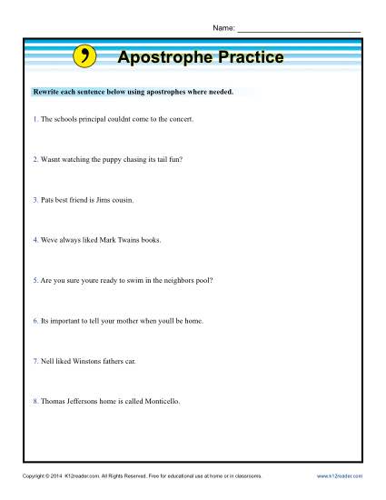 Apostrophe Worksheet Practice Activity