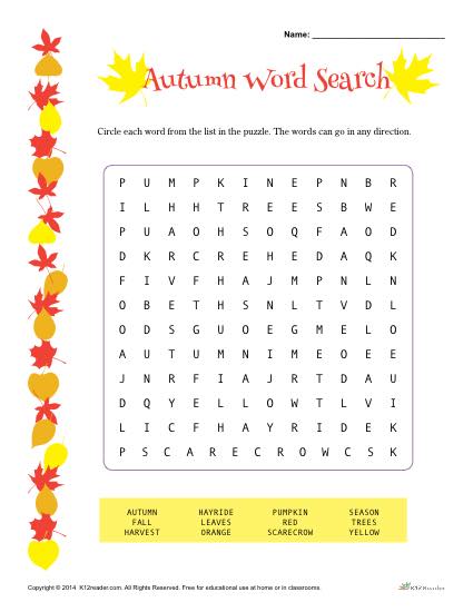 Autumn Word Search Activity