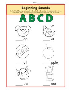 Beginning Sounds Worksheet Practice Activity - abcd