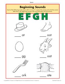 Beginning Sounds Worksheet Practice Activity - efgh